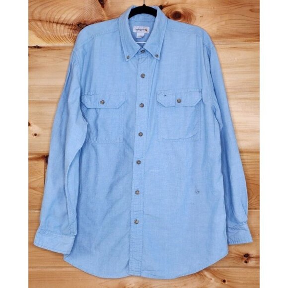 Carhartt Denim Shirt Men Large Blue Button Down Long Sleeve Casual Relaxed Fit - Picture 12 of 14